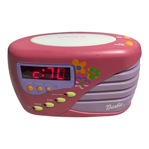 Vintage 2000 Mattel Barbie Alarm Clock Radio BE-107 pink princess Cover