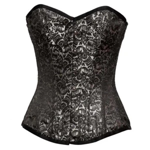 Corset Queen Size 22" High Quality Steel Boned Overbust Corset Silver Brocade - Picture 1 of 8