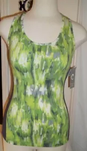 Andrea Jovine CORE Athletic Quick Dry Yoga Shelf Bra Tank Top-Green/White-XSmall - Picture 1 of 4