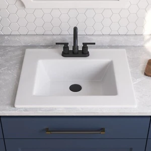 DeerValley 21.28 in. Fireclay Drop-In Sink Bathroom Sink in White with Overflow - Picture 1 of 12