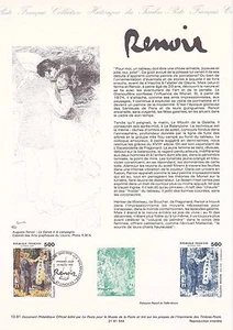 Document Philatélique 1er Jour : 10 1991 - Tableau Renoir Peintre - Picture 1 of 1
