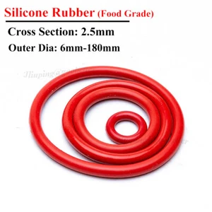 Food Grade Red Silicone Rubber O Rings CS 2.5mm & OD 6-180mm Seals O-Ring Washer - Picture 1 of 13