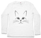 Cat Face Damen Langarm T-Shirt Fun Cats Katzen Katze Addicted Liebe Love Lover
