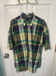 B-5 Ralph Lauren Hombre Cuadros Abotonados Manga Corta 100% Algodón XLarge - Imagen 1 de 4
