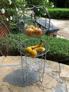 3-Tier Fruit Basket Rack Chrome Steel Kitchen Vegetable Racks 79 cm (H) Stand - Picture 1 of 7