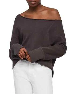 All Saints Lando Sweatshirt Womens Designer Off Shoulder Sweater Jumper Black - Picture 1 of 6