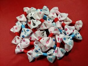 24 Mini Grosgrain White Mixed Spot Ribbon Bows Cardmaking Embellishment Hair Bow