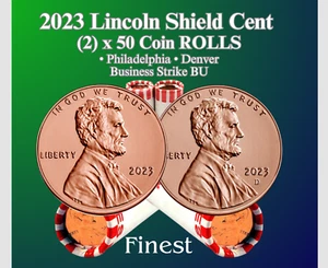CENTAVO LINCOLN 2023 P D 2 ROLLOS COMO NUEVO BU ROJO CONJUNTO 100 MONEDAS SIN BUSCAR - Imagen 1 de 2