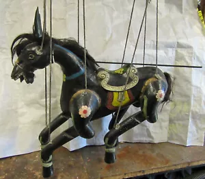 Large Antique Folk Art Hand Made Painted Wooden Horse Marionette String Puppet - Picture 1 of 8