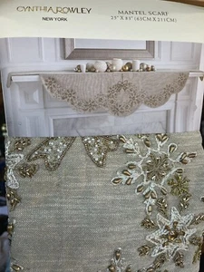 NEW Cynthia Rowley Christmas Mantel Scarf 25 x 83 Gold Beaded Garland - Picture 1 of 4