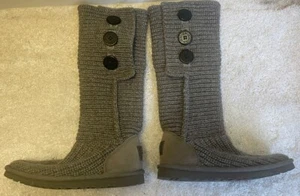 UGG Australia Womens Boots Size 5 Gray Classic Cardy Knit Button Tall - Picture 1 of 3