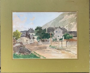 ::FRIEDRICH REMLER (1862-1942) AQUARELL DORF ANGER BERGE SIGNIERT ANTIK ALT - Bild 1 von 6