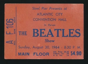 Beatles VINTAGE AUGUST 30, 1964 CONCERT TICKET STUB ATLANTIC CITY, NEW JERSEY - Picture 1 of 2