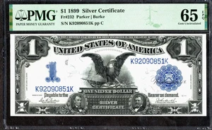 $1 1899 Silver Cert, Fr. 232 BLACK EAGLE Parker- Burke STUNNING PMG Gem 65EPQ - Picture 1 of 2