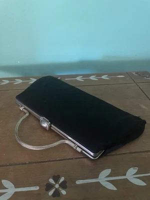 1960s Black Rayon Clutch Evening Purse with Gold Swirl 11 X 5 1/4 - Image 1 of 4