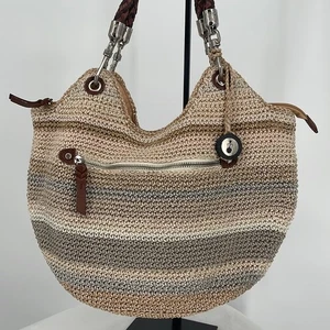 The SAK Indio Crochet Satchel, Sand Stripe Boho Shoulder Bag Great Colorway - Picture 1 of 14
