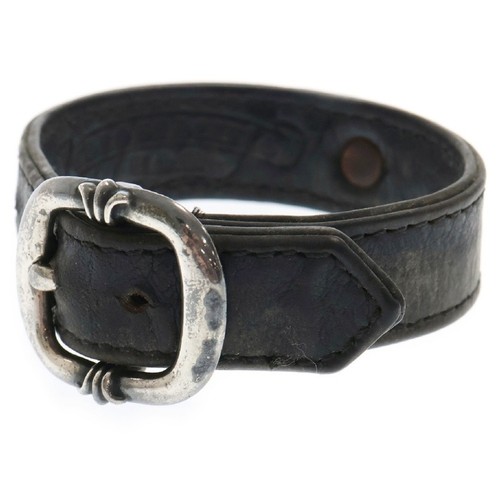 CHROME HEARTS Bracciale pelle palla incrociata cuori cromati pistolero nero argento BCA146 usa