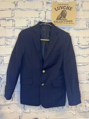 Chaps Blazer Kids 10 Navy Blue Wool Blend Gold Button Sport Coat Jacket Office - Image 1 of 4