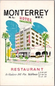 Vintage MONTERREY, N.L. Postal México "HOTEL FAVORITO" / Restaurante c1950s - Imagen 1 de 2