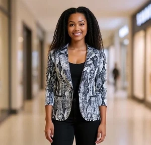 St John Black & White Snakeskin Python Print Cotton Blazer 0 - Picture 1 of 6