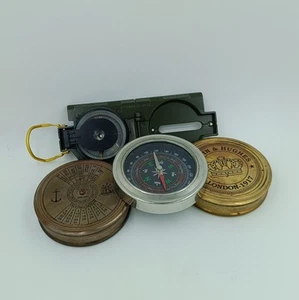 Set of 4 Vintage Compasses Kelvin Hughes, Calendar, Lensatic, Pocket Compass set - Picture 1 of 9