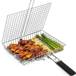 Cestello Barbecue Portatile Barbecue BBQ Cestello Grande Pieghevole Cestello Griglia - Foto 1 di 7