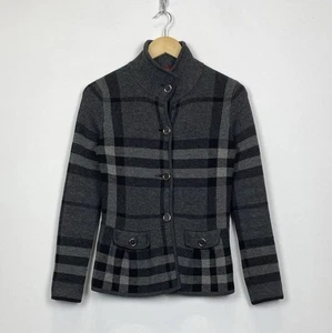 Chaqueta cárdigan Burberry London Nova botones a cuadros para mujer 38 lana cachemir gris - Imagen 1 de 13
