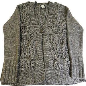 Maglione cardigan J.CREW 2010 lavorato a mano maglia grossa con cavi misto lana donna grigio medio - Foto 1 di 11