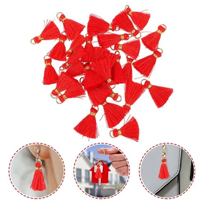  50 Pcs Key Chain Tassels Red Charms for Jewelry Making Fabric Craft - Image 1 of 4