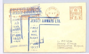 JERSEY AIRWAYS FIRST FLIGHT Cover 1937 GB *KEVIII* METER Channel Islands XG133 - Picture 1 of 10