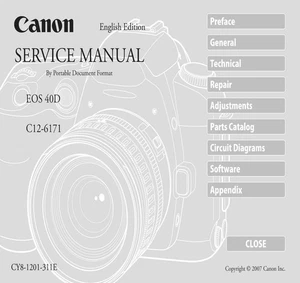 CANON EOS 40D Camera Service Repair Manual & Parts List PDF READ - Picture 1 of 3