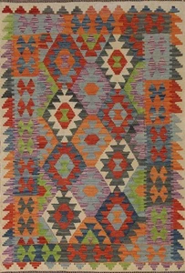 Tappeto lana orientale tessuto piatto multicolore geometrico kilim tappeto camera da letto 4x6 piedi - Foto 1 di 10