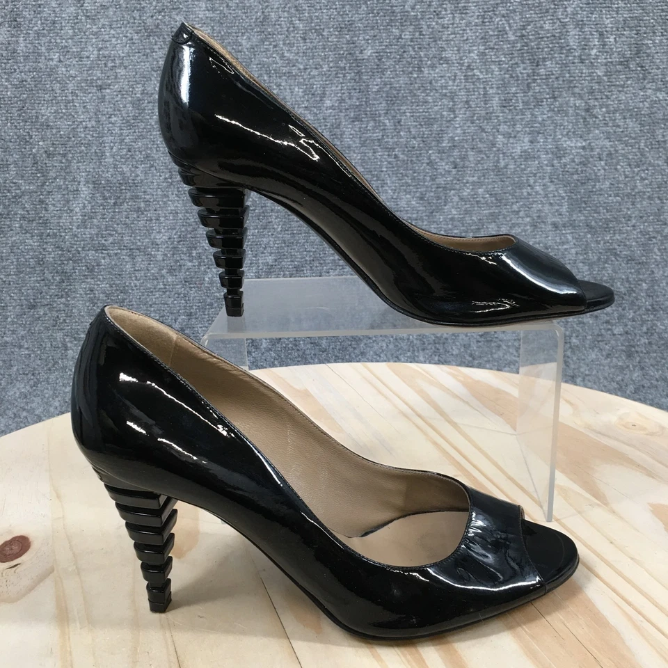 Zapatos de tacón Bruno Magli para mujer 38,5 Alexie vestido sin cordones punta abierta cuero negro Foto 1 de 4