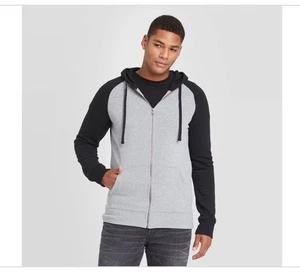 Goodfellow & Co Jacke Herren Medium Full Zip Fleece Hoodie Grau Schwarz - Bild 1 von 1