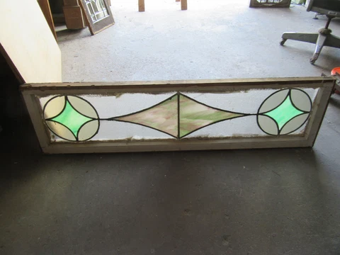 ~ ANTIQUE STAINED GLASS TRANSOM WINDOW ~ 59 x 16 ~ ARCHITECTURAL SALVAGE Cover