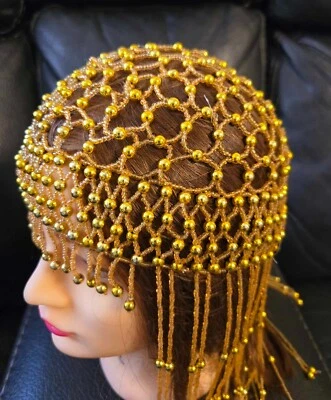 Tocado de red de cabello con cuentas doradas estilo vintage - Festival Boho, danza del vientre, años 20 Foto 1 de 4