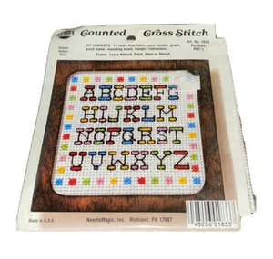 *RAINBOW ABC’S*Counted Cross Stitch Kit*NMI #1833*ALPHABET*WOOD FRAME*VTG* - Picture 1 of 3