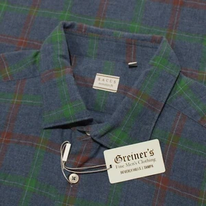 Camicia casual Xacus nuova senza etichette 100% cotone taglia 17,5/44 colore blu con quadri verdi e rossi - Foto 1 di 11