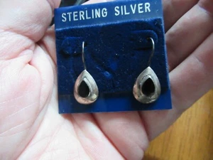 Pendientes lágrima de plata de ley con gancho de piedra de ónix estilo NUEVO - Imagen 1 de 3