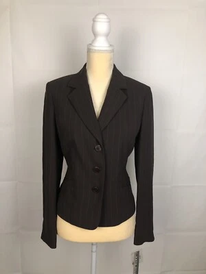 ¡NUEVO! KATE HILL NUEVO CON ETIQUETAS $172 Mujer Blazer Chaqueta Marrón Naranja Líneas Talla 8P Impresionante Foto 1 de 4