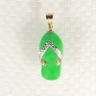 14kt Solid Yellow Gold Diamond Flip-Flop Slipper of Green Jade Pendant Necklace