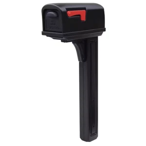 Classic Black Medium Steel Plastic Mailbox and Post Combo Mount Mail Brass Duty - Picture 1 of 8