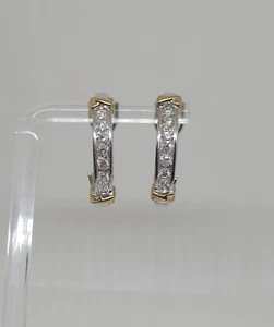 10k White Gold 1 Carat Natural Diamond Channel Set Omega Backs Earrings - Picture 1 of 20