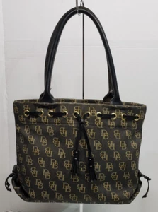 Dooney & Bourke vtg dark canvas w/tassel monogram signature tote bag USA made - Picture 1 of 22