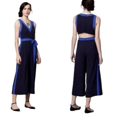 Elevenses Anthropologie Jumpsuit Women 0 Black Blue Sleeveless Cut Out Becca - Image 1 of 4