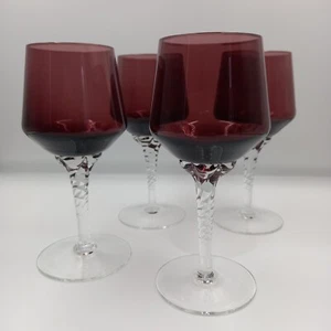 set 4 Bohemia amethyst purple twisted stem wine glasses - Picture 1 of 9