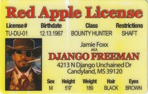 jamie foxx bounty hunter django unchained Drivers License fun fake id card fox