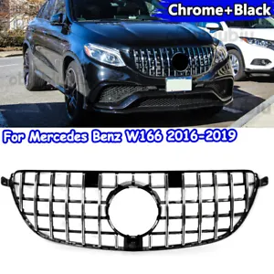 For 2016-19 Mercedes Benz W166 GLE63 AMG Chrome+Black Front Bumper Racing Grille - Picture 1 of 14