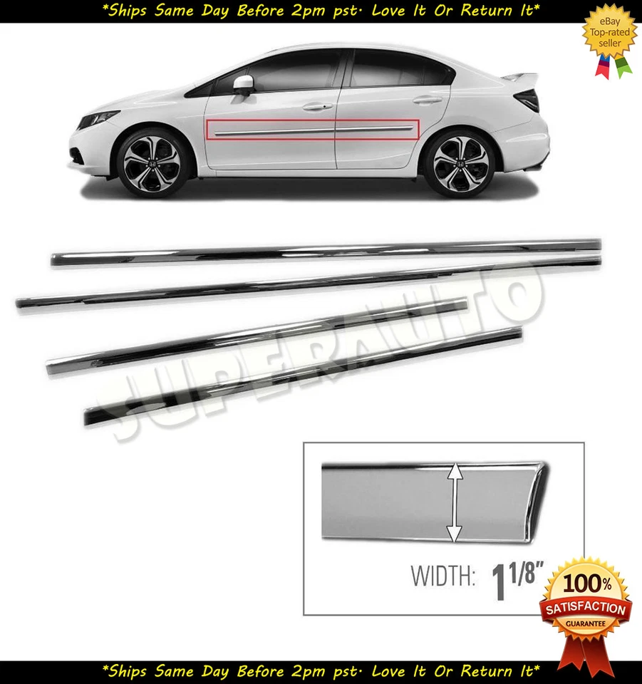 JUEGO DE 4 MOLDURAS DE PUERTA LATERAL CROMADAS PARA HONDA CIVIC 2012 2013 2014 2015 Foto 1 de 1