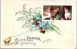 Lot of 2 Easter Postcards Clapsaddle ? Chicks Chickens Egg Bell Flowers Spring - Picture 1 of 4